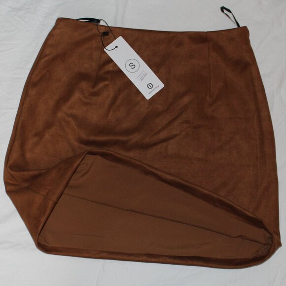 NWT - IDEALSANXUN High Waist Bodycon Pencil Mini Skirt - Tan Faux Suede - Small - Picture 13 of 15